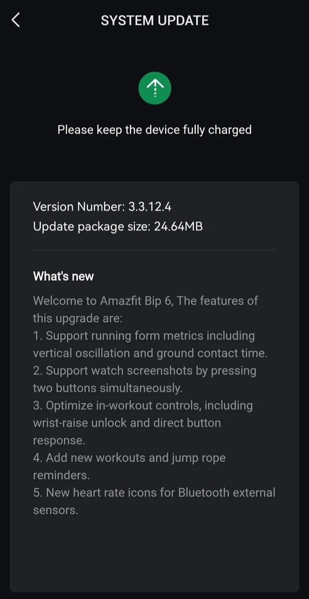 Le note di rilascio per la versione software 3.3.12.4 per lo smartwatch Amazfit Bip 6. (Fonte immagine: Reddit)