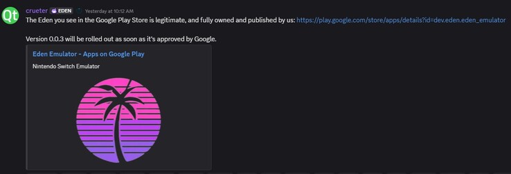 L'annuncio del lancio del Google Play Store (Fonte: Eden Discord)