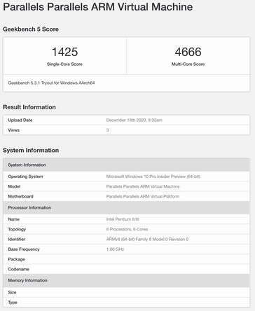 Surface Pro X vs. "M1 Mac on Parallels". (Fonte: Geekbench via Twitter)
