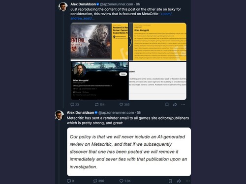 Post di Bluesky sulla recensione di Resident Evil Requiem AI