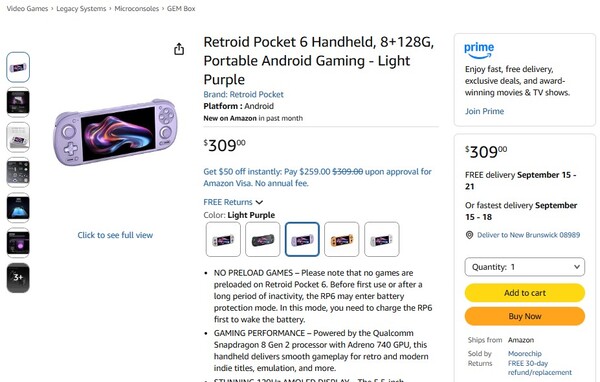 Il Retroid Pocket 6 in vendita su Amazon presenta la levetta sinistra sopra il D-pad.