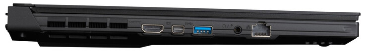 Lato sinistro: HDMI 2.1, Mini DisplayPort 1.4, USB 3.2 Gen 1 (Type-A), audio combinato, Gigabit Ethernet