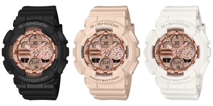 Da sinistra a destra: gli orologi Casio G-Shock GMA-S140PG-1A, GMA-S140PG-4A e GMA-S140PG-7A