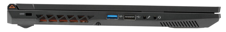 A sinistra: slot di sicurezza Kensington, USB 3.2 Gen 1 (USB-A), USB 2.0 (USB-A), ingresso microfono, jack audio combinato