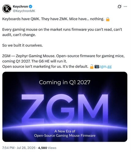 Annuncio relativo al firmware Keychron ZGM su X