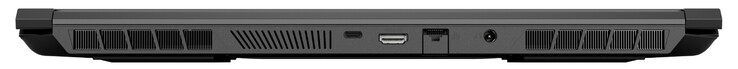 Indietro: USB 3.2 Gen 2 (Type-C; DisplayPort 1.4, G-Sync), HDMI 2.1 (con HDCP 2.3), Gigabit Ethernet, alimentazione