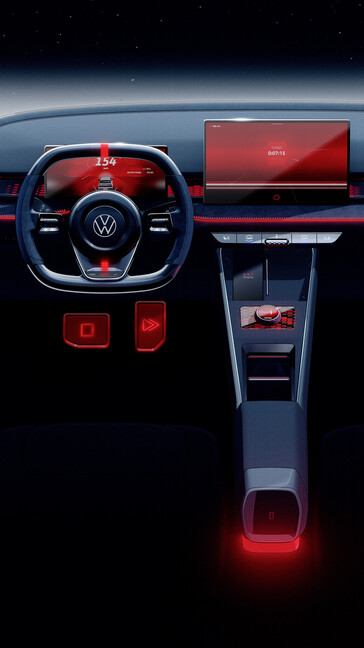 Volkswagen immagina un interno futuristico per la ID. GTI, nonostante in precedenza avesse indicato un ritorno ai pulsanti tattili. (Fonte: Volkswagen)