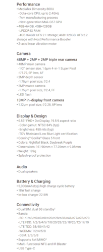 Xiaomi Redmi Note 9T - Specifiche. (Fonte Immagine: Xiaomi)