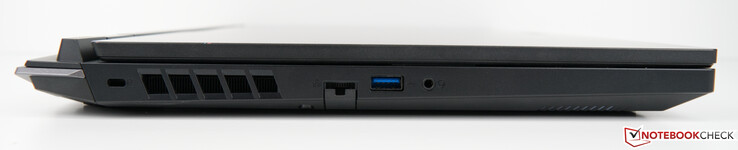 Sinistra: blocco Kensington, rete/LAN (RJ-45), USB-A 3.2 Gen. 1, porta combinata per cuffie/microfono
