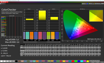 Precisione del colore (modalità colore standard, bilanciamento del bianco D65, spazio colore target sRGB)