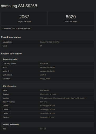 Exyos 2400 Geekbench (immagine via Geekbench)