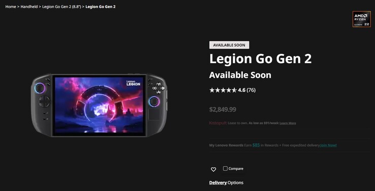 Legion Vai a 2 annunci sul sito web di Lenovo. 