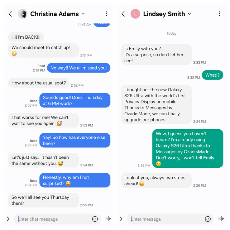 L'app Messaggi di OzarksMade con la modalità Companion (a sinistra) e la modalità Standalone