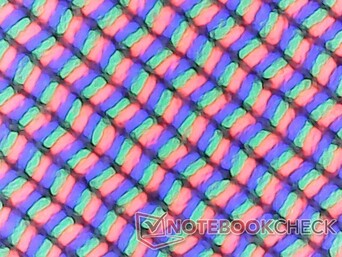 Disposizione RGB subpixel. Il rivestimento opaco causa sottili granelli di colore