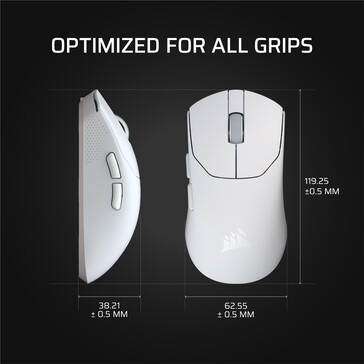 Dimensioni del Corsair Sabre V2 Pro Ultralight. (Fonte: Corsair)