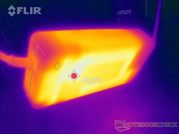 L'adattatore CA può raggiungere oltre 41 C dopo un'ora di carico pesante