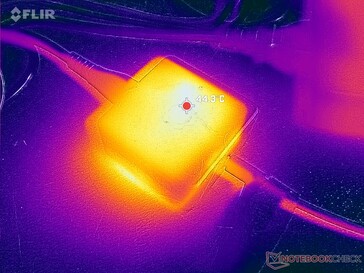 L'adattatore CA raggiunge oltre 44 C quando si utilizzano carichi impegnativi