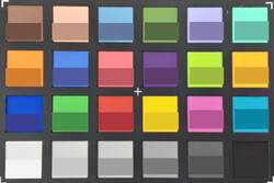 ColorChecker Passport: La metà inferiore di ogni area di colore mostra il colore di riferimento.