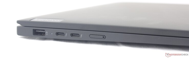 A sinistra: USB-A 3.2 Gen. 1, 2x USB-C con Thunderbolt 4 + DisplayPort + Power Delivery, slot Nano-SIM (opzionale)