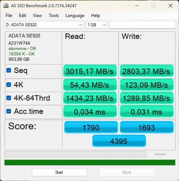 Test delle prestazioni con l’ADATA SE920 tramite USB4