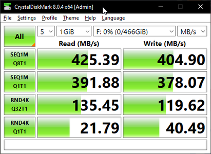 CrystalDiskMark 8 sul mio PC, anche se questo è probabilmente un errore causato dall'hardware del mio PC.