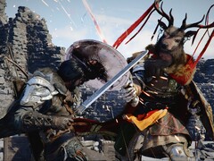 Il protagonista di Crimson Desert, Kliff, in combattimento con una delle creature del gioco.