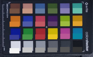 Schermata dei colori ColorChecker. I colori originali vengono visualizzati nella metà inferiore di ogni patch.