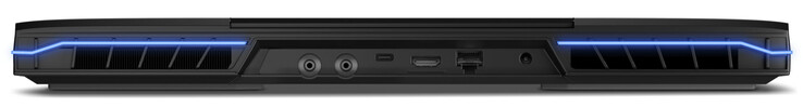 Sul retro: connettore 2x per il raffreddamento a liquido, Thunderbolt 4 (USB-C; DisplayPort), HDMI 2.1, Gigabit Ethernet, porta di alimentazione