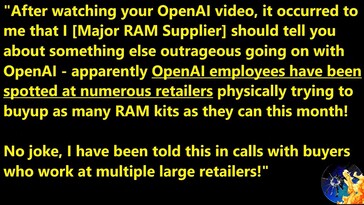 I dipendenti di OpenAI acquistano kit di memoria DDR5. (Fonte immagine: Moore's Law Is Dead)