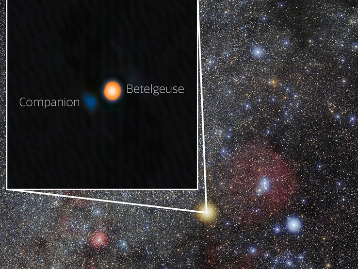 Una foto della costellazione di Orione, che mostra la posizione di Betelgeuse e Siwarha (Fonte immagine: NOIRLab e Eckhard Slawik; ritagliata)