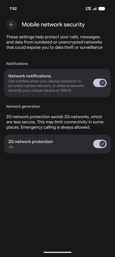 Opzioni di sicurezza della rete mobile