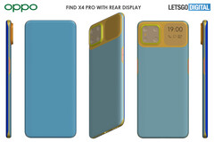 I rendering del Find X4 Pro evidenziano il particolare display posteriore del dispositivo (fonte: @letsgodigitalNL)
