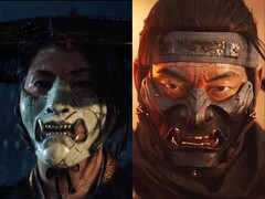 Atsu (a sinistra) di Ghost of Yōtei e Jin Sakai (a destra) di Ghost of Tsushima indossano maschere distinte in stile oni che simboleggiano la loro trasformazione in leggende temute. (Fonte: Sucker Punch Productions)