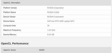 RTX 3060 Laptop GPU. (Fonte Immagine: Geekbench)