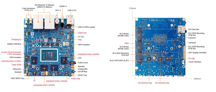 Il concorrente Raspberry Pi 5 ha un totale di tre slot M.2 (Fonte: Orange Pi)