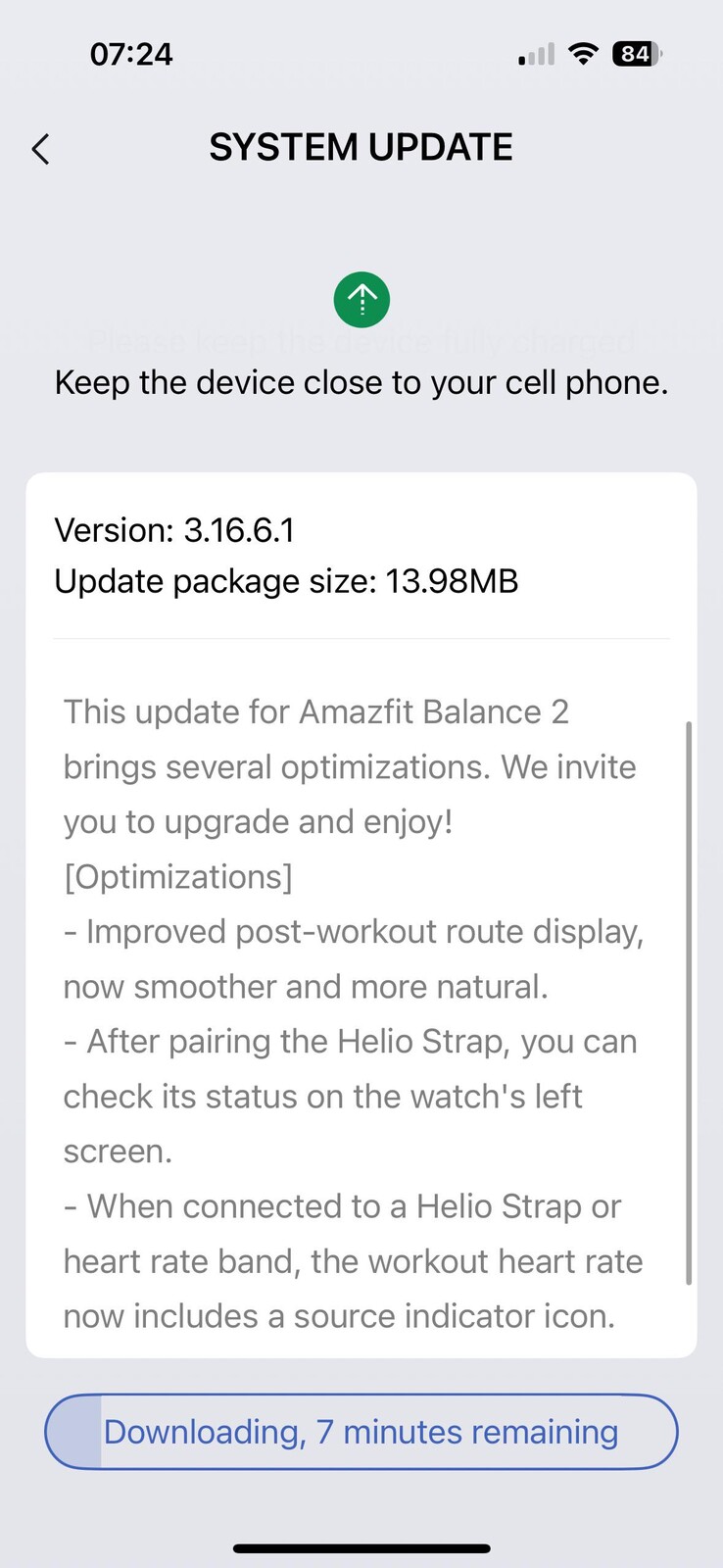 Le note di rilascio per la versione 3.16.6.1 per lo smartwatch Amazfit Balance 2. (Fonte immagine: u/FinishDue3792 via Reddit)