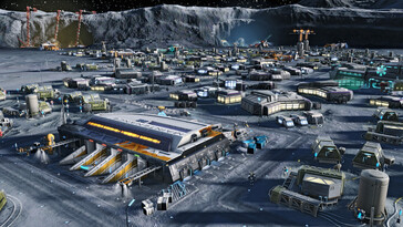 Un'immagine che mostra una città sulla Luna nell'Anno 2205.