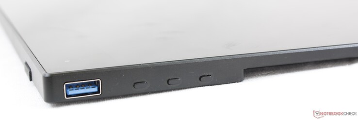 Lato destro: USB Type-A, pulsanti OSD/volume/luminosità