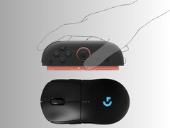 I Joy-Con di Switch 2 raffigurati sopra il mouse da gioco (Fonte: Nintendo of America, Logitech con modifiche)