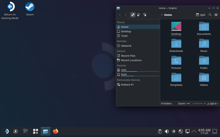 screenshot della modalità ponte vapore di nobara linux