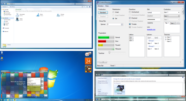 Classic 7 supporta il menu di avvio e la barra delle applicazioni di Windows 7, i temi, i gadget e l'originale Aero Glass, lanciato con Windows Vista