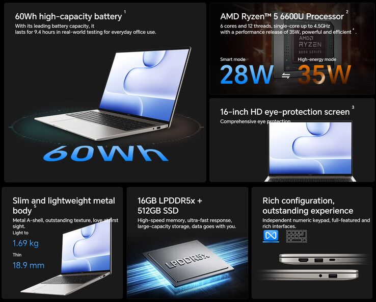 Caratteristiche principali del MagicBook X16 2026 6600U (traduzione automatica)
