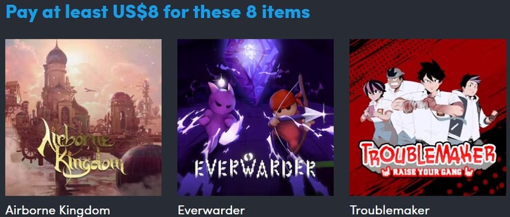 Immagine decorativa. Il primo livello contiene 8 articoli (Fonte: Humble Bundle)