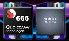 L&#039;originale Redmi Note 8 è venuto con un SD 665 ma il modello 2021 potrebbe sfoggiare un Helio G85. (Fonte immagine: Xiaomi/Qualcomm/MediaTek - modificato)