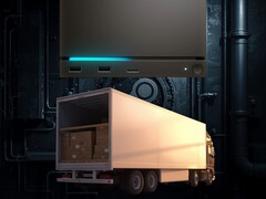 Mockup del camion che trasporta le importazioni della Macchina a Vapore