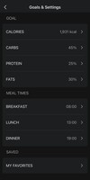 Una schermata della pagina delle Impostazioni del cibo nell'App Zepp. (Fonte: App Zepp)
