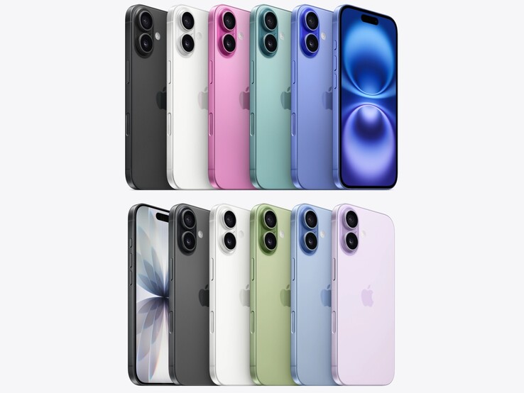 colori dell'iPhone 16 (in alto) e dell'iPhone 17 (in basso). (Fonte immagine: Apple, modificato)