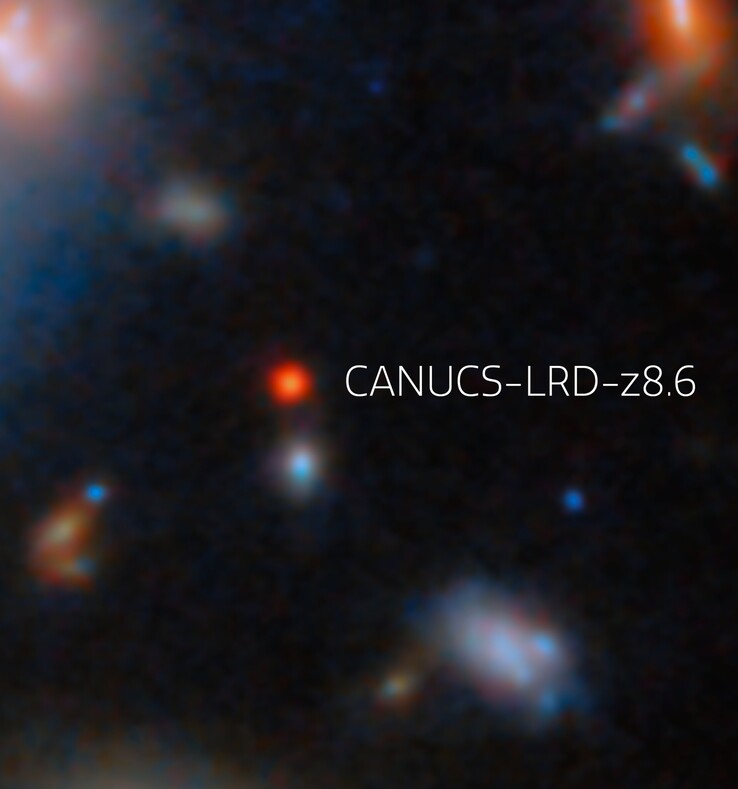 Un'immagine ingrandita di CANUCS-LRD-z8.6 (Fonte immagine: ESA/Webb, NASA & CSA, G. Rihtaršič e R. Tripodi; ritagliata)