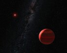 Un'illustrazione che mostra un esopianeta rosso.