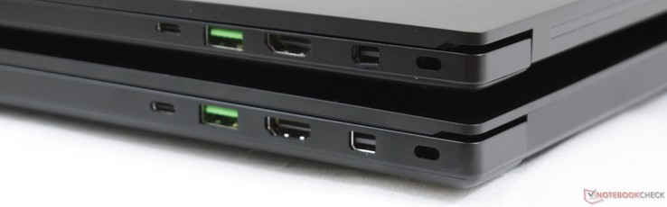 A destra: Thunderbolt 3, USB 3.1 Type-A, HDMI 2.0, mDP 1.4, Kensington Lock